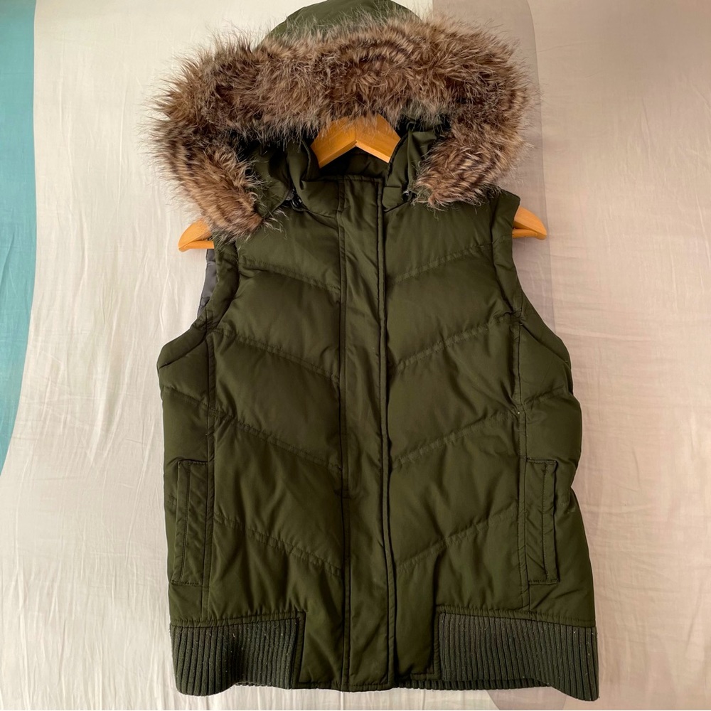 GAP Puffer Vest with Removable Faux Fur Lined Hood